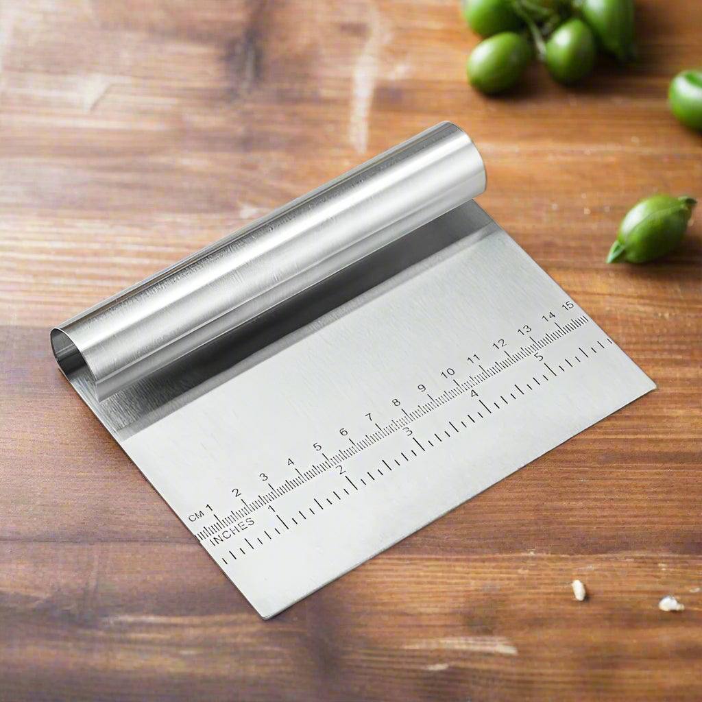 Stainless Steel Dough Scraper with Scale – Pastry, Pizza & Baking Tool
