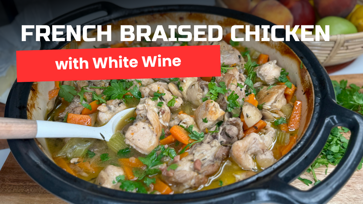 Coq au Vin Blanc Recipe | French Braised Chicken with White Wine, Bacon & Herbs