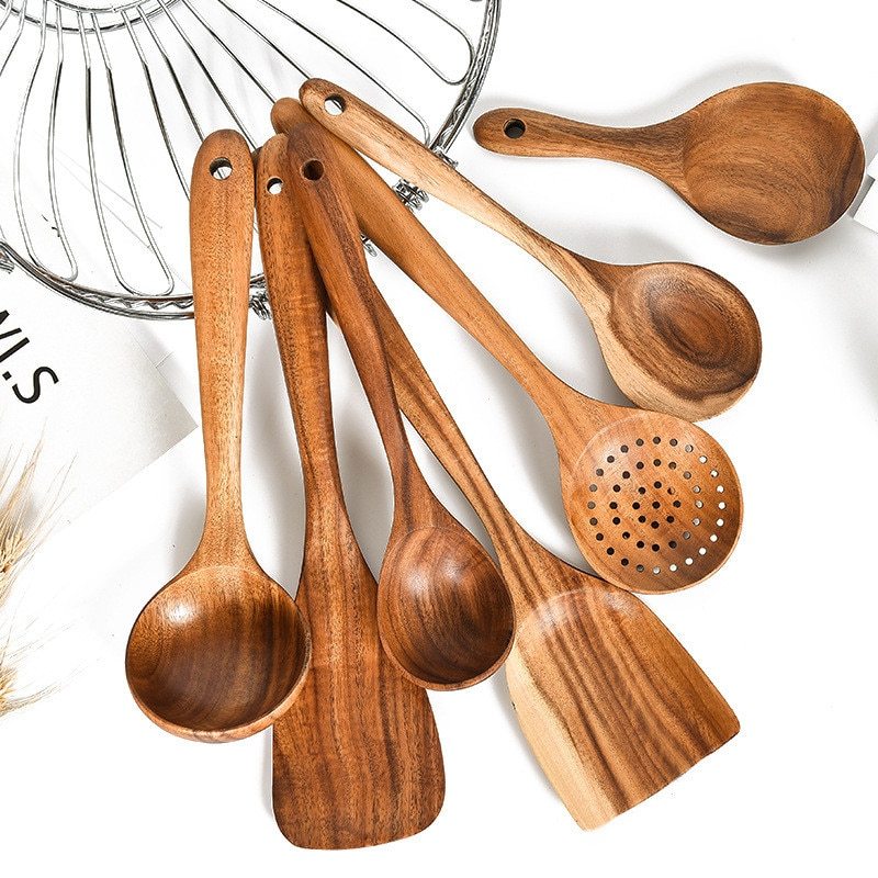 Teak Wood Cooking Utensil Set of 7