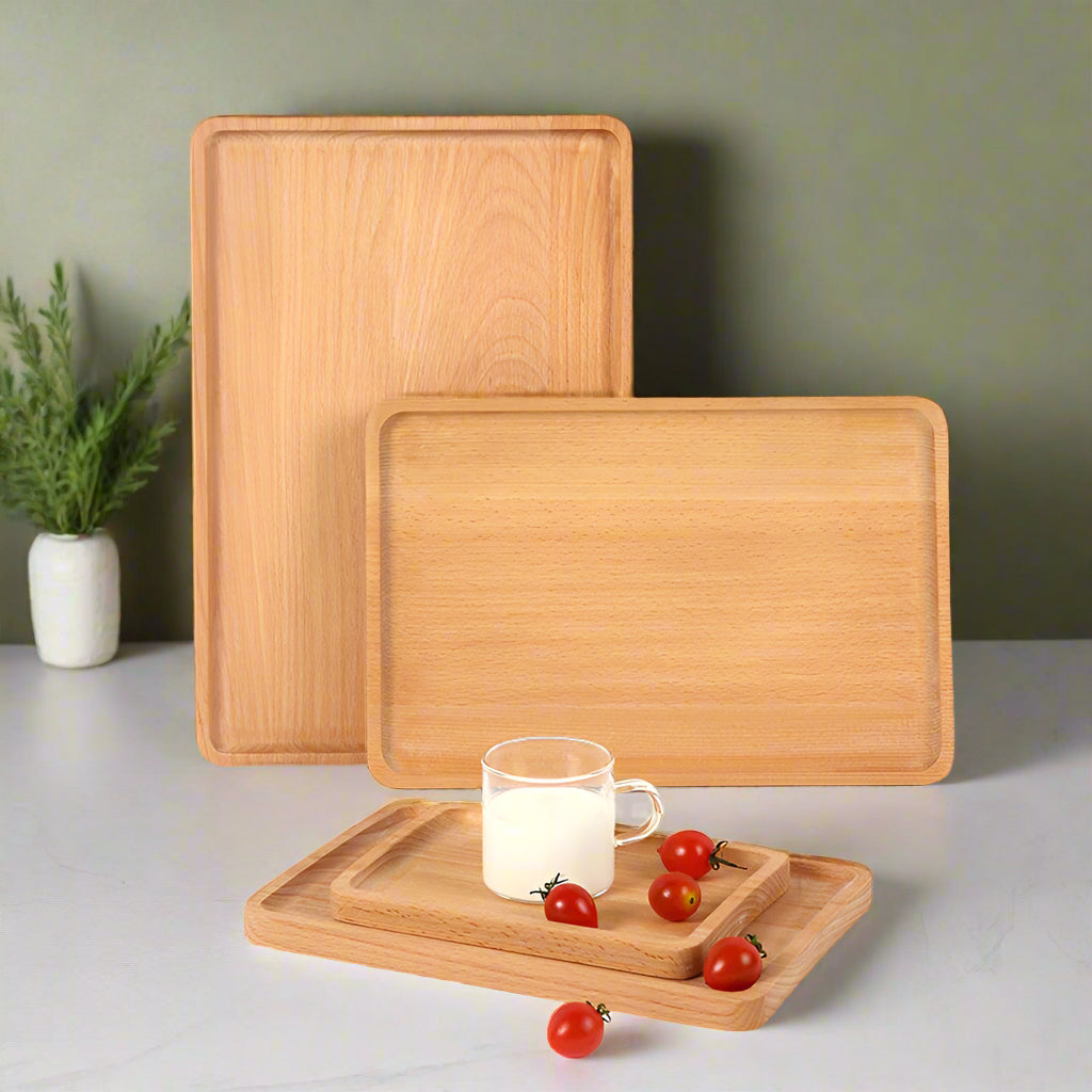 Round & Rectangular Wooden Serving Tray – Breakfast, Dinner, Dessert & Tea Tray