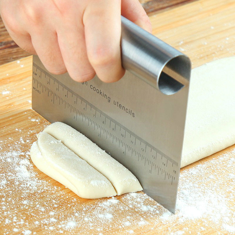 Stainless Steel Dough Scraper with Scale – Pastry, Pizza & Baking Tool