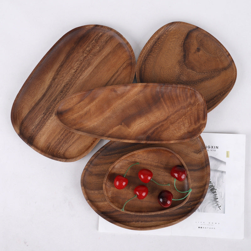 Walnut Wooden Snack & Sushi Plate – Irregular Rectangular Tea & Fruit Serving Tray